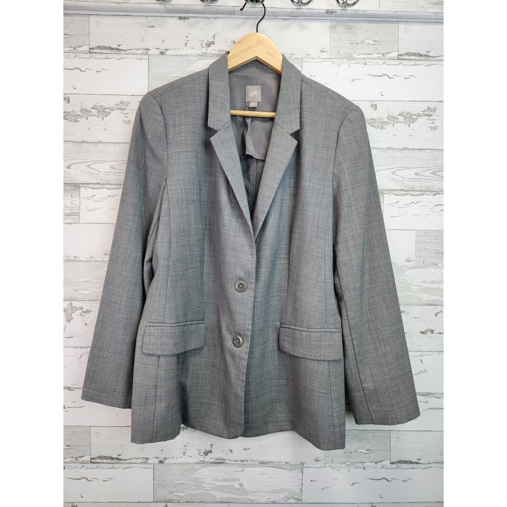 J. Jill Womens Gray Two Button Blazer Jacket Textured Career Petite 16
